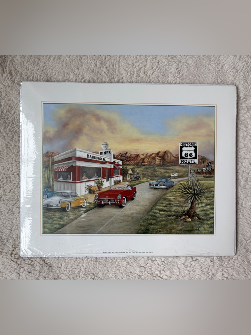 New Scafa Art Route 66 Diner Retro Car Print - Red Convertible